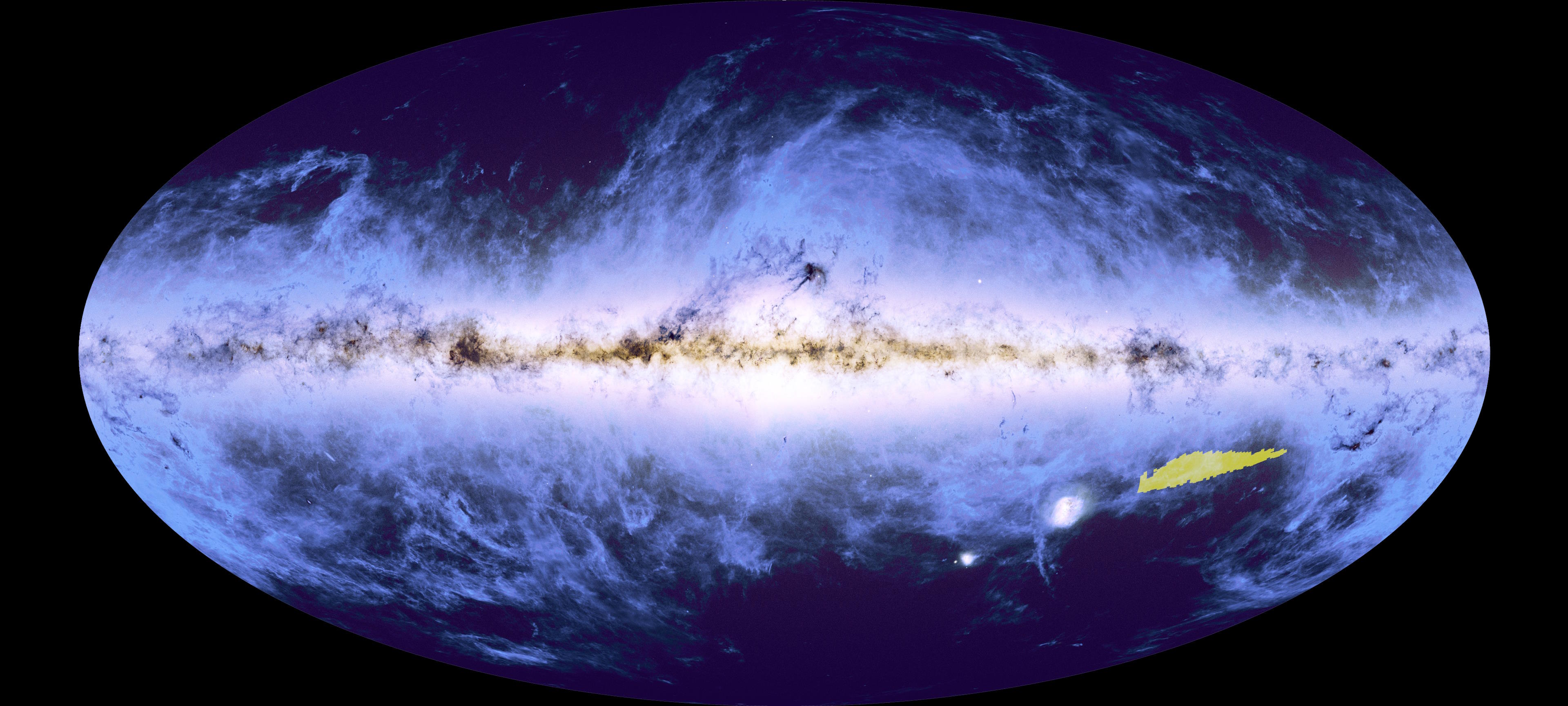 Wide view of the Milky Way galaxy with varied blue and white hues, showcasing cosmic structures and star formations, telling a mesmerizing cosmic story reminiscent of the Euclid mission's discoveries.