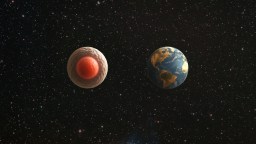 A human cell and the Earth are shown side by side in outer space against a starry background.